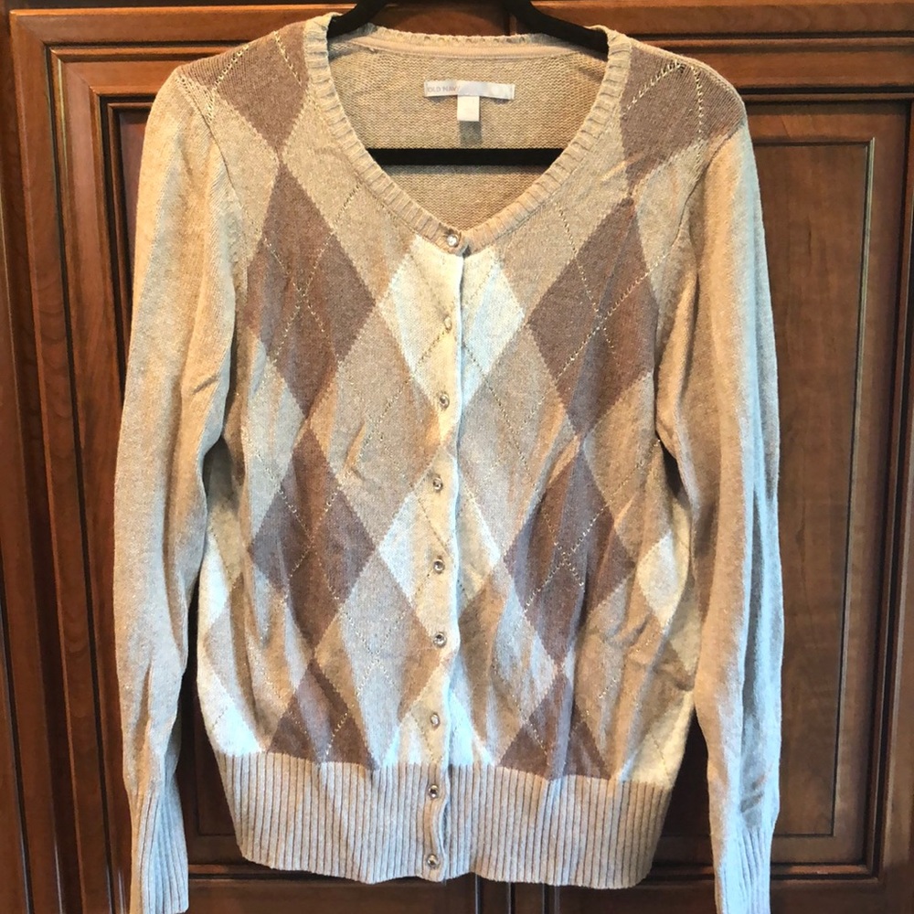 Jewel Button Argyle Front Cardigan